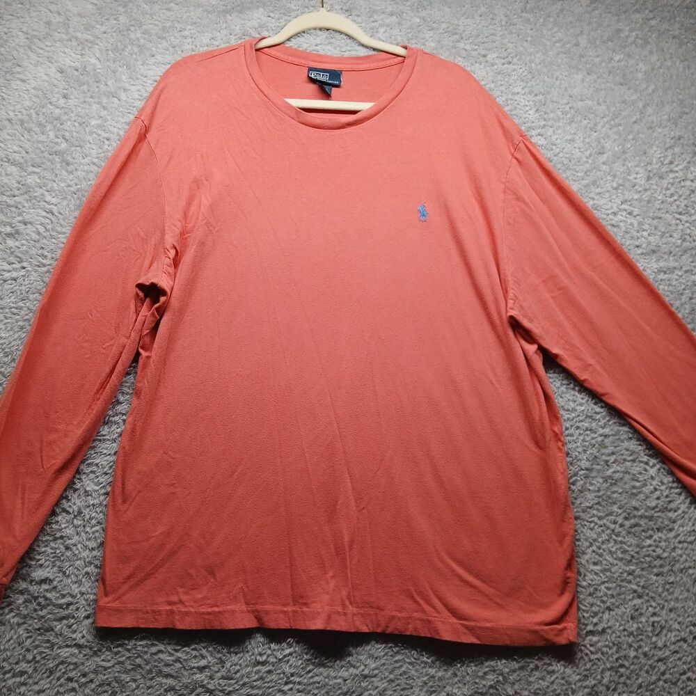 Polo Ralph Lauren Mens Salmon Pink Longsleeve T-Shirt Size Large Casual Basic